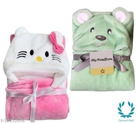 Premium Hooded Microfiber Baby Wrapper for all season Towel IN PINK And BLUE - Cotton, Pack Of :2, Blue